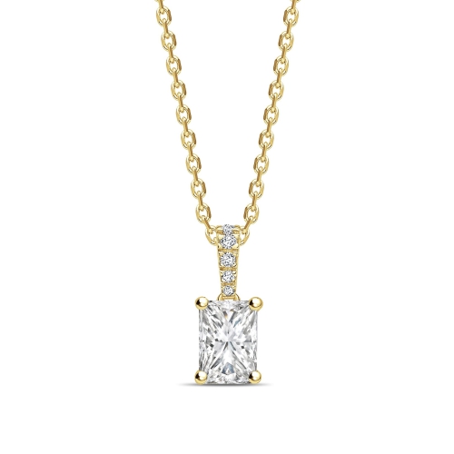 Diamond Set Bale Dangling Radiant Shape Solitaire Diamond Necklace