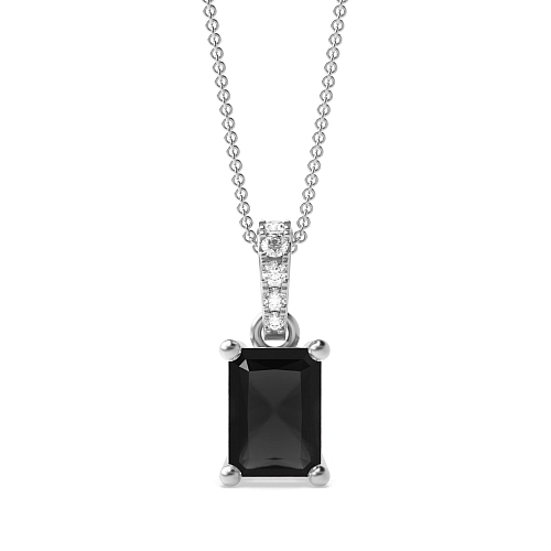 4 Prong Radiant Dangling Black Diamond Pendant Necklaces