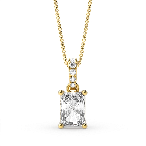 4 Prong Radiant Yellow Gold Dangling Pendant Necklaces