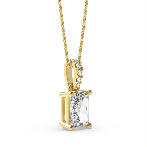 4 Prong Radiant Yellow Gold Dangling Pendant Necklaces