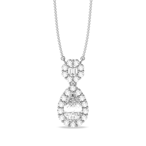 Prong Pear Unique Moissanite Halo Pendant Necklaces