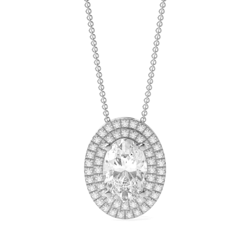 4 Prong Oval Halo Pendant Necklaces
