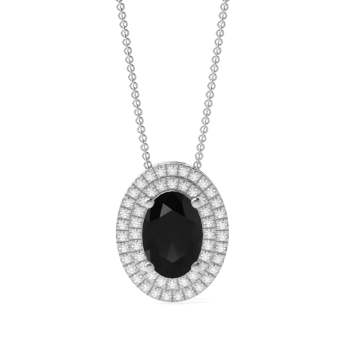 4 Prong Oval Double row sliding Black Diamond Pendant Necklaces