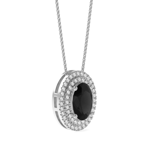 4 Prong Oval Double row sliding Black Diamond Pendant Necklaces