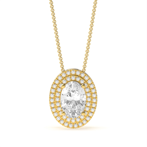 4 Prong Oval Yellow Gold Double row sliding Halo Pendant Necklaces