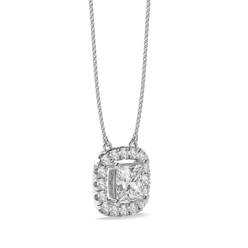 4 Prong Princess Sliding Moissanite Halo Pendant Necklaces
