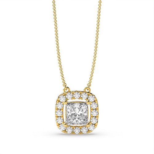 4 Prong Princess Yellow Gold Sliding Halo Pendant Necklaces