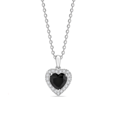 Halo Style Heart Shape Black Diamond Solitaire Pendants Necklace