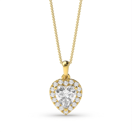 Prong Heart Yellow Gold Dangling Halo Pendant Necklaces