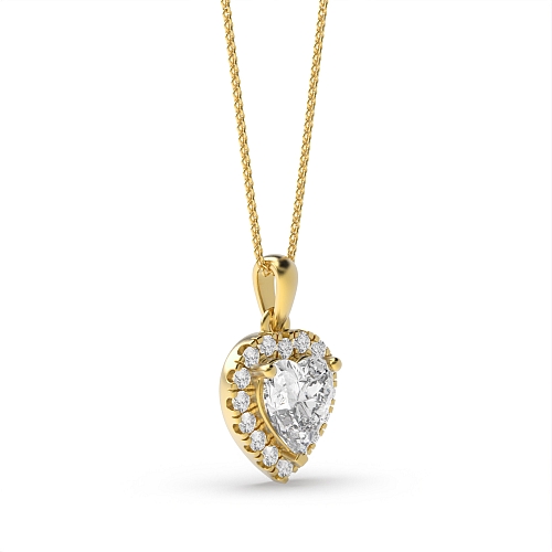 Prong Heart Yellow Gold Dangling Halo Pendant Necklaces