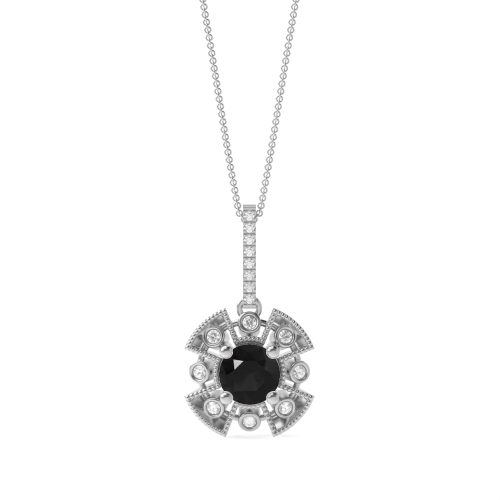 4 Prong Round Vintage Black Diamond Pendant Necklaces