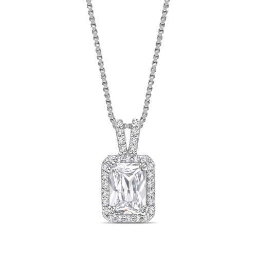 4 Prong Radiant Halo Pendant Necklaces