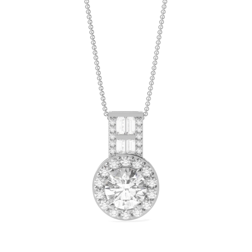 Buy Baguette Set Bale Round Shape Halo Lab Grown Diamond Necklace - Abelini