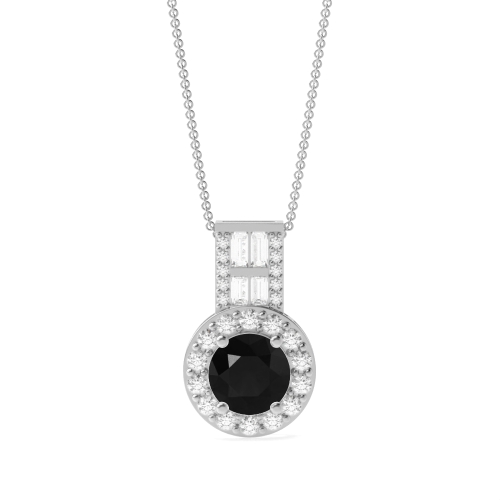 4 Prong Round Aurora Black Diamond Pendant Necklaces