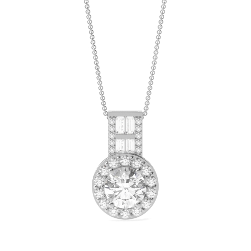 4 Prong Round Aurora Moissanite Halo Pendant Necklaces