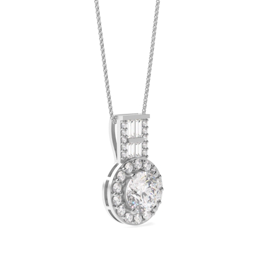4 Prong Round Aurora Moissanite Halo Pendant Necklaces
