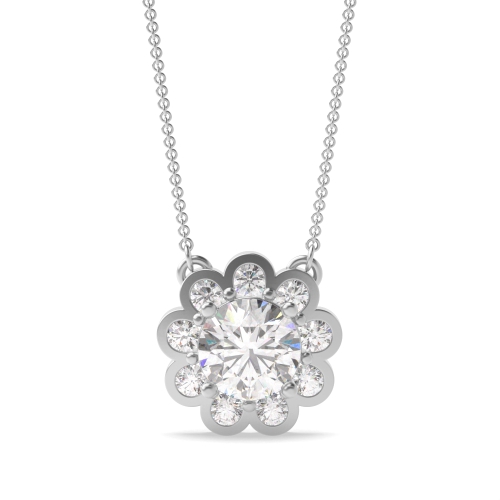 4 Prong Round Solace Moissanite Halo Pendant Necklaces