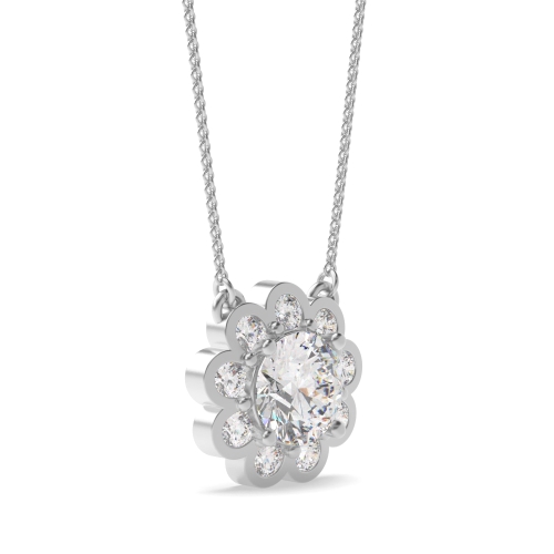 4 Prong Round Solace Moissanite Halo Pendant Necklaces