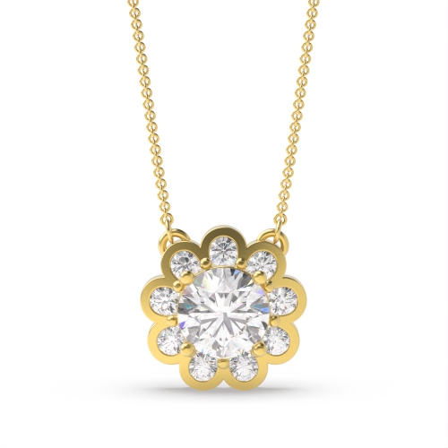 4 Prong Round Yellow Gold Solace Halo Pendant Necklaces