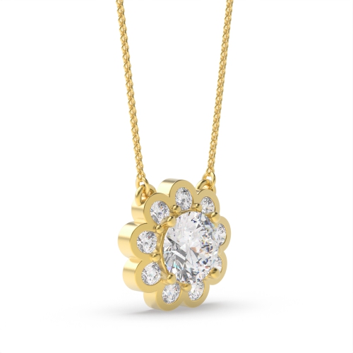 4 Prong Round Yellow Gold Solace Halo Pendant Necklaces