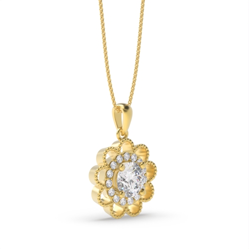 4 Prong Round Yellow Gold Designer Pendant Necklace