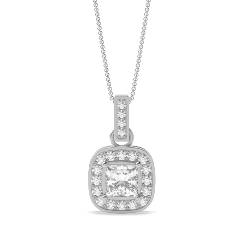 Buy Pave Set Princess Shape Halo Diamond Necklace - Abelini