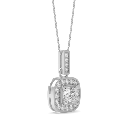 4 Prong Princess Purity Halo Pendant Necklace