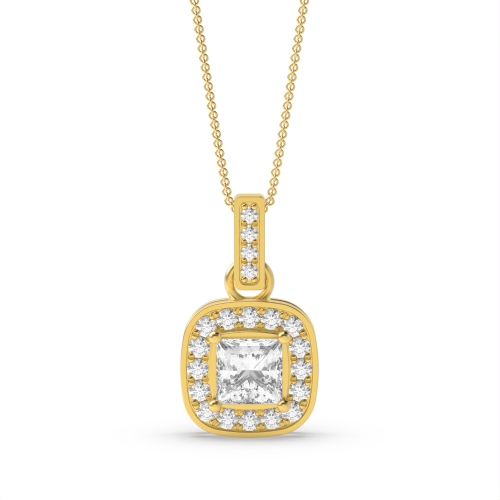 4 Prong Princess Yellow Gold Purity Halo Pendant Necklaces