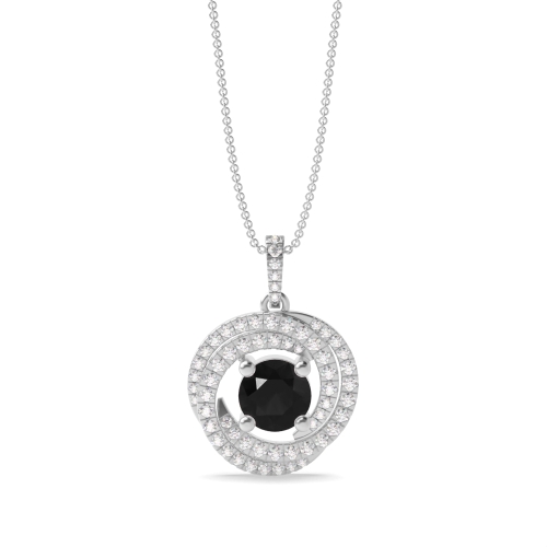 4 Prong Round Swirling Black Diamond Pendant Necklaces