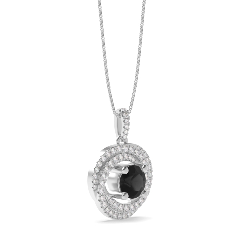 4 Prong Round Swirling Black Diamond Pendant Necklaces