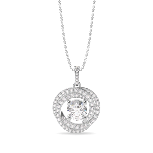 4 Prong Round Swirling Moissanite Halo Pendant Necklaces