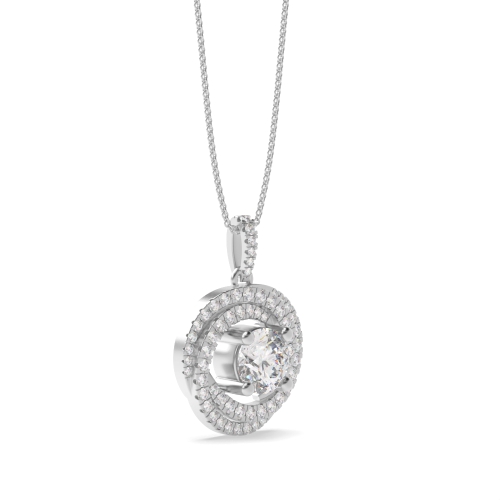 4 Prong Round Swirling Moissanite Halo Pendant Necklaces