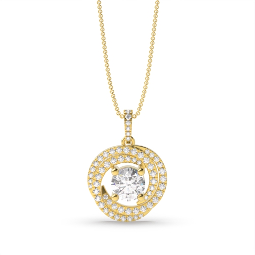 4 Prong Round Yellow Gold Swirling Halo Pendant Necklaces