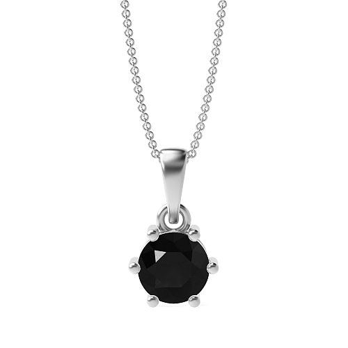 6 Prong Round Crown dangling Black Diamond Pendant Necklaces