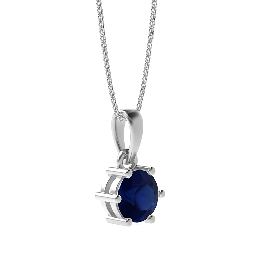 6 Prong Round Crown dangling Blue Sapphire Pendant Necklaces