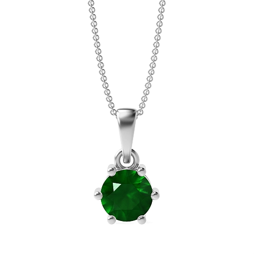 6 Prong Round Crown dangling Emerald Pendant Necklaces
