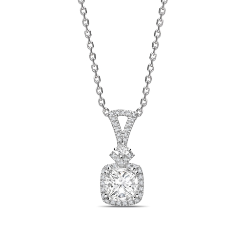 4 Prong Princess Modern Moissanite Halo Pendant Necklaces