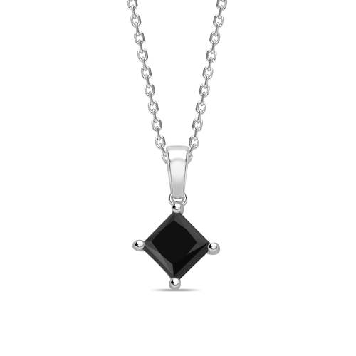 Classic Solitaire Black Diamond Pendants Necklace Princess Cut 
