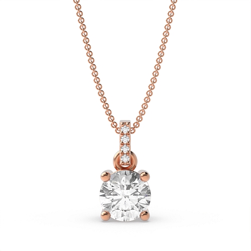 4 Prong Rose Gold Dangling Solitaire Pendant Necklace