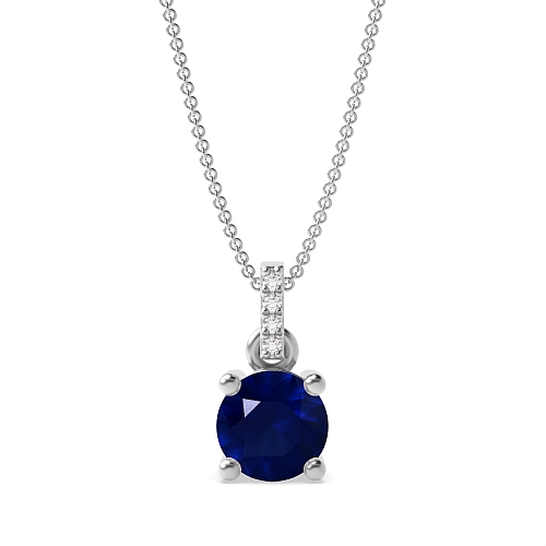 4 Prong Dangling Blue Sapphire Pendant Necklaces