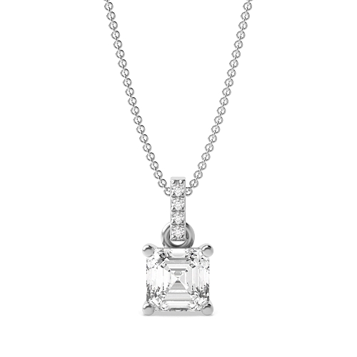 4 Prong Asscher Dangling Solitaire Pendant Necklaces