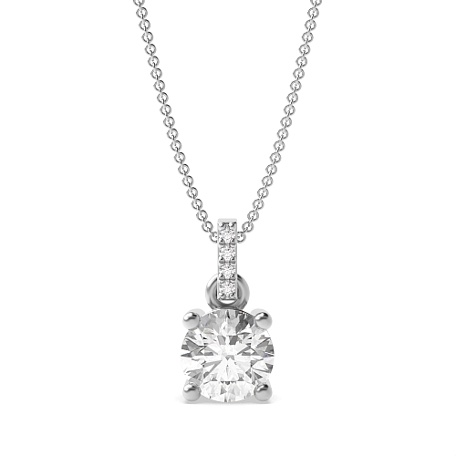 4 Prong White Gold Dangling Solitaire Pendant Necklace