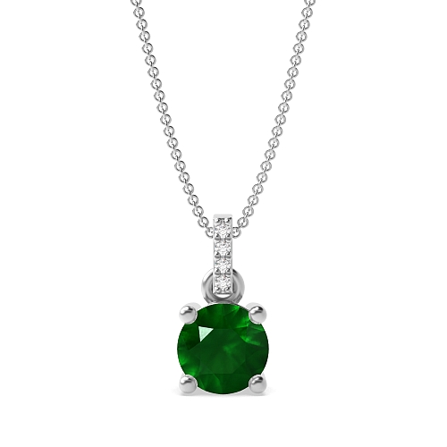 4 Prong Dangling Emerald Pendant Necklaces