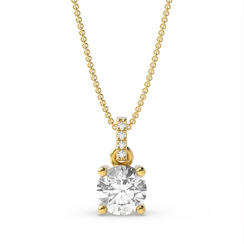 4 Prong Yellow Gold Dangling Pendant Necklaces