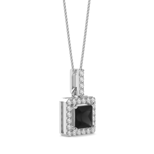 4 Prong Dangling Black Diamond Halo Pendant Necklace