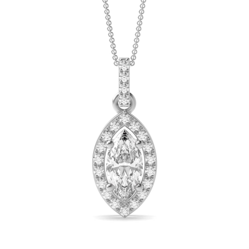 Classic Dangling Princess Shape Halo Diamond Pendant Necklace