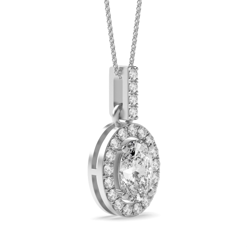 4 Prong Oval Dangling Halo Pendant Necklace