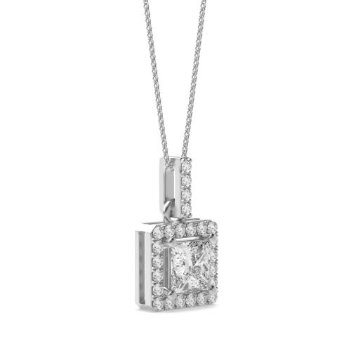 4 Prong Dangling Moissanite Halo Pendant Necklace