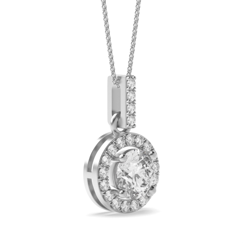 4 Prong Round Dangling Halo Pendant Necklace