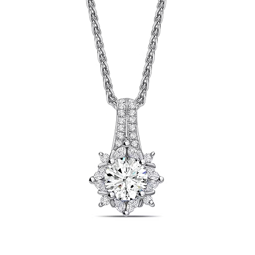 4 Prong Round Two row star Moissanite Halo Pendant Necklaces
